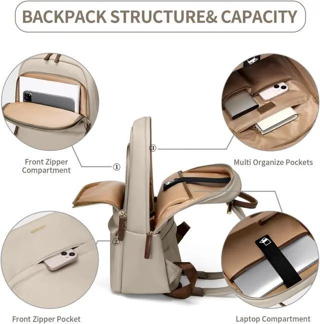 Alt view image 4 of 5 - GOLF SUPAGS Laptop Backpack for Women Slim Computer Bag Work Travel College Backpack Purse Fits 14 Inch Notebook (Apricot)