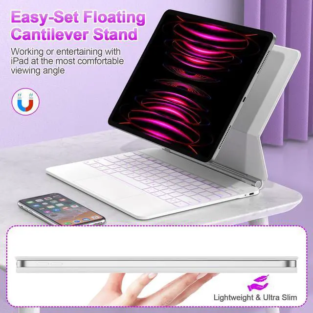 Alt view image 4 of 5 - GOOJODOQ Magnetic Keyboard Case for iPad Air 13 inch 2024 M2,iPad Pro 12.9 inch (6th/5th/4th/3rd) Gen(2018-2022),Click-Anywhere Trackpad with LCD Display & 7 Color Backlit Bluetooth Keyboard -White