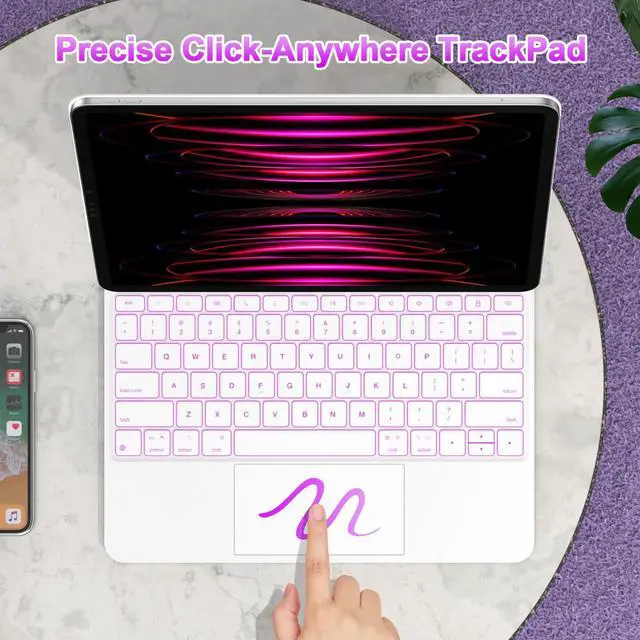 Alt view image 5 of 5 - GOOJODOQ Magnetic Keyboard Case for iPad Air 13 inch 2024 M2,iPad Pro 12.9 inch (6th/5th/4th/3rd) Gen(2018-2022),Click-Anywhere Trackpad with LCD Display & 7 Color Backlit Bluetooth Keyboard -White