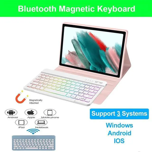 Alt view image 4 of 5 - HAASHADA Keyboard Case for Samsung Galaxy Tab A9+ 11 Inch 2023 Release/SM-X210/X215/X216, Bluetooth Backlit Keyboard Magnetic Detachable Case with S Pen Holder, Pink