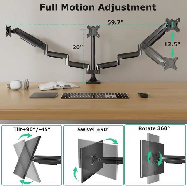Alt view image 4 of 5 - HIPPOFLEX Triple Monitor Mount, 3 Desk Mount Monitor Stand for Screens Up to 32 inch, Hold up to 30.9lbs Each,Fully Adjustable Gas Spring Arm, Heavy-Duty C-Clamp Base, VESA 75x75/100x100