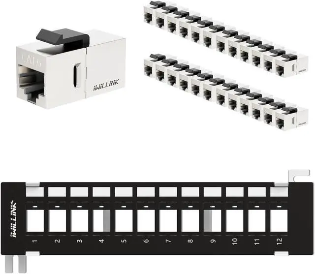 Main image of iwillink (25 Pack RJ45 Cat6 Shielded Coupler and 12 Port Blank Keystone Patch Panel
