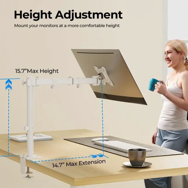 Alt view image 4 of 5 - JOY worker Single Monitor Desk Mount - Fits 12"-32" Screens, Holds up to 17.6LBS, Fully Adjustable Monitor Stand with C-Clamp/Gromment Base, Removable VESA Plate 75x75 or 100x100mm, White
