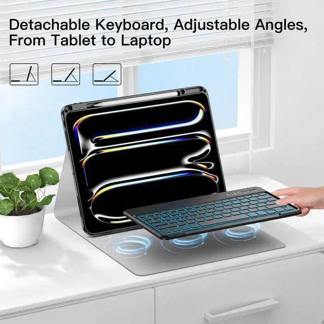 Alt view image 2 of 5 - JUQITECH iPad Pro 13 Case with Keyboard M4 2024, iPad 13 Inch Pro Keyboard Case, 7Colors Backlit Bluetooth Magnetic Keyboard Soft Protective Folio Tablet Smart Case with Apple Pencil Pro Holder, Black
