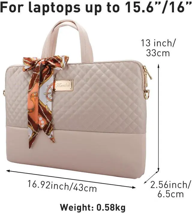 Alt view image 5 of 5 - Laptop Bag for Women 15.6-Inch Carrying - Computer Bag Laptop Case Shoulder Slim Work Travel PU Leather (Khaki)