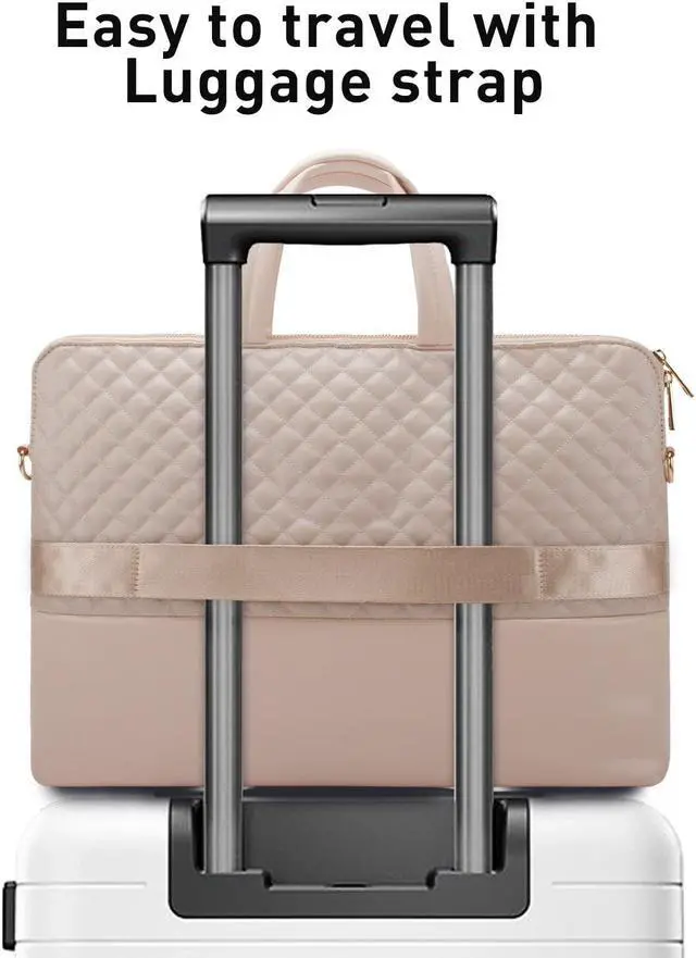 Alt view image 4 of 5 - Laptop Bag for Women 15.6-Inch Carrying - Computer Bag Laptop Case Shoulder Slim Work Travel PU Leather (Khaki)