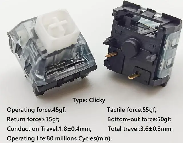 Alt view image 2 of 5 - Kailh Box White V2 Switches for MX Mechanical Gaming Keyboard,5-Pin 45gf Clicky/Pre-Lubed/Dust&Waterproof Switches(White,90pcs)