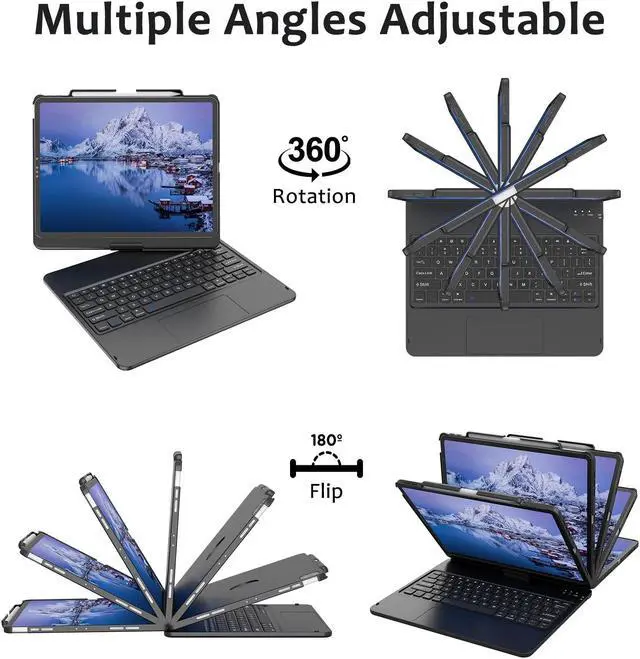 Alt view image 3 of 5 - KBCASE iPad Pro 12.9 Keyboard Case, 360°Rotatable Touch Keyboard Case for iPad Pro 12.9 inch 6th/5th/4th/3rd Generation & Stylus Pen for iPad,iPad Pencil 9th/10th Generation with Palm Rejection