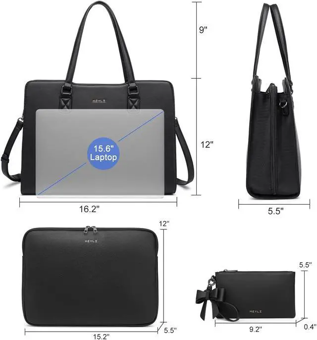 Alt view image 3 of 5 - Keyli 4pc Sets Laptop Bag for Women Large Leather Laptop Briefcase with USB Charging Port Computer Shoulder tote Bags Purse, Black_2, L