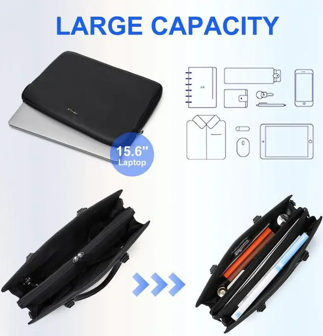 Alt view image 4 of 5 - Keyli 4pc Sets Laptop Bag for Women Large Leather Laptop Briefcase with USB Charging Port Computer Shoulder tote Bags Purse, Black_2, L