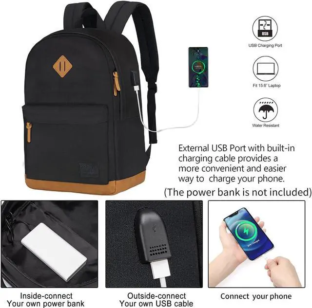 Alt view image 2 of 5 - KOPHLY Laptop Backpack with Leather Decoration,USB Charging Port,Classic Backpack for College, Work Bag, Travel Backpacks(18 Inches/Grey