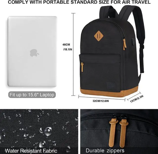 Alt view image 3 of 5 - KOPHLY Laptop Backpack with Leather Decoration,USB Charging Port,Classic Backpack for College, Work Bag, Travel Backpacks(18 Inches/Grey