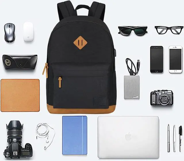 Alt view image 4 of 5 - KOPHLY Laptop Backpack with Leather Decoration,USB Charging Port,Classic Backpack for College, Work Bag, Travel Backpacks(18 Inches/Grey
