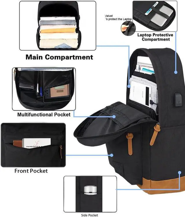 Alt view image 5 of 5 - KOPHLY Laptop Backpack with Leather Decoration,USB Charging Port,Classic Backpack for College, Work Bag, Travel Backpacks(18 Inches/Grey