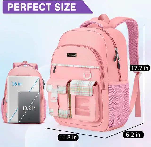 Alt view image 4 of 5 - Kuosdaz School Backpack for Teen Girls,15.6in Laptop Backpack Kids Bookbag for Middle School College Students,Cute School Bag for Women,Pink