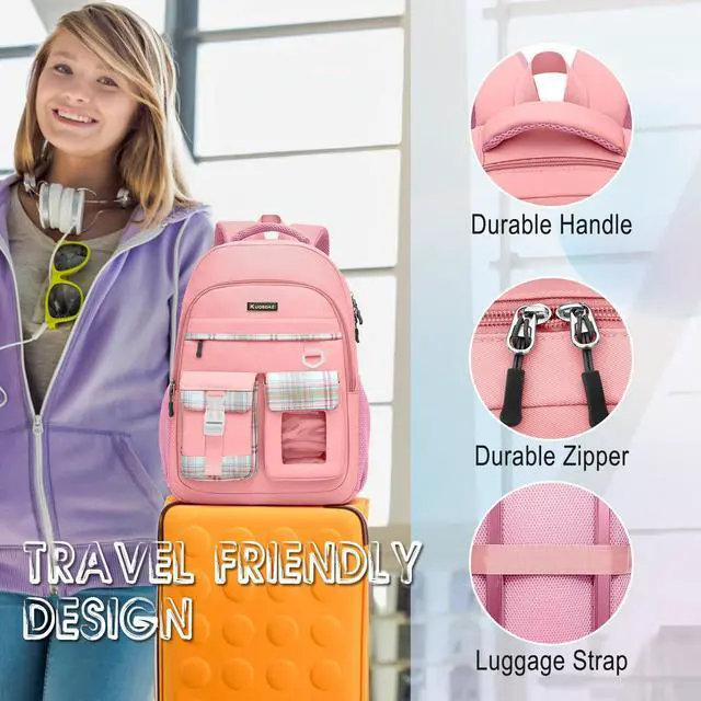 Alt view image 5 of 5 - Kuosdaz School Backpack for Teen Girls,15.6in Laptop Backpack Kids Bookbag for Middle School College Students,Cute School Bag for Women,Pink