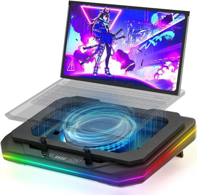 Main image of OImaster Gaming Laptop Cooling Pad with Powerful Turbofan (3500 RPM) RGB 12"-19" Laptop Cooler Stand 3 USB HUB Ergonomics Adjustable 2 Height for Office Notebook Laptop (Black-6558)