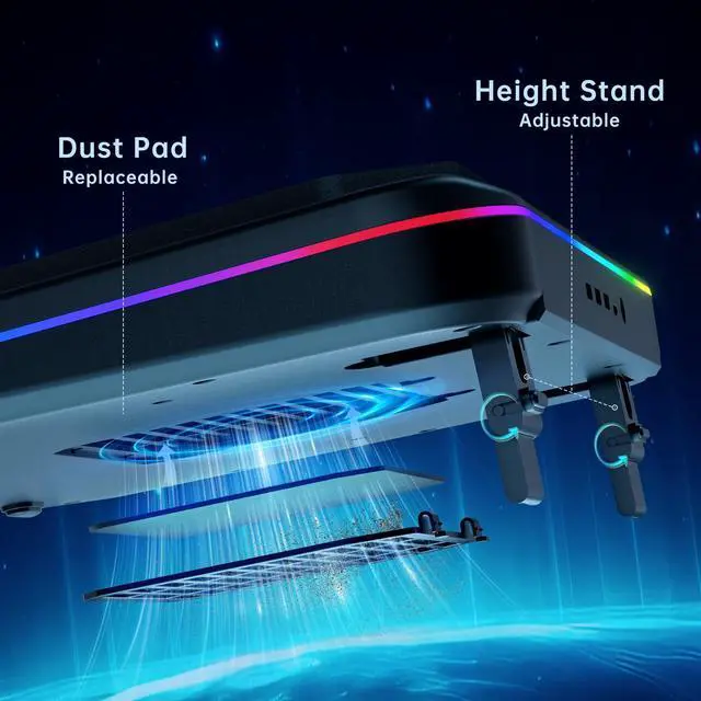 Alt view image 4 of 5 - OImaster Gaming Laptop Cooling Pad with Powerful Turbofan (3500 RPM) RGB 12"-19" Laptop Cooler Stand 3 USB HUB Ergonomics Adjustable 2 Height for Office Notebook Laptop (Black-6558)