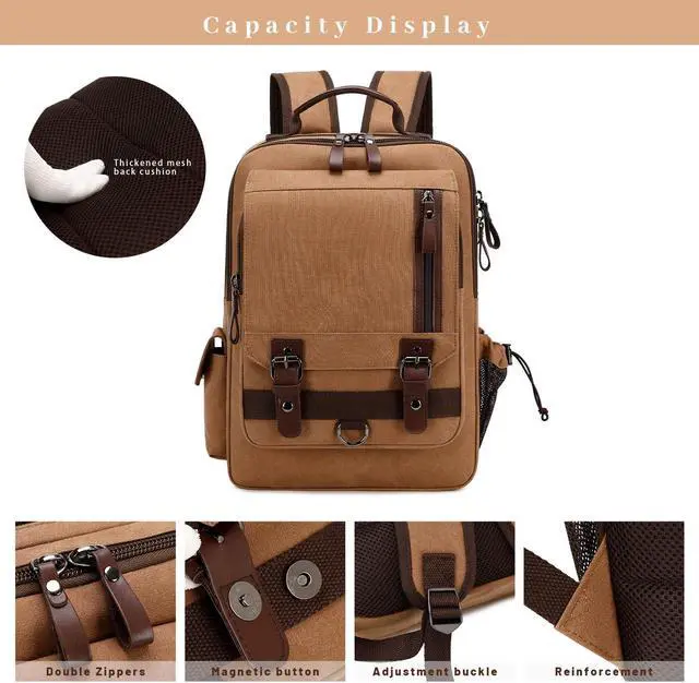 Alt view image 5 of 5 - Lanola Water-resistant Canvas Backpack with Anti-Theft Pocket, Daypacks Fits 15.6 Inch Laptop for Men Perfect for Work, Travel, Daily Use (Coffee)