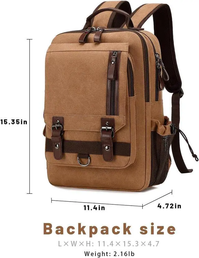 Alt view image 3 of 5 - Lanola Water-resistant Canvas Backpack with Anti-Theft Pocket, Daypacks Fits 15.6 Inch Laptop for Men Perfect for Work, Travel, Daily Use (Coffee)