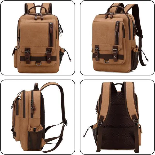 Alt view image 4 of 5 - Lanola Water-resistant Canvas Backpack with Anti-Theft Pocket, Daypacks Fits 15.6 Inch Laptop for Men Perfect for Work, Travel, Daily Use (Coffee)