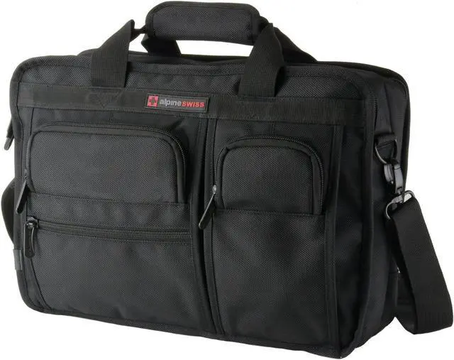 Main image of Alpine Swiss Conrad Messenger Bag 15.6 Inch Laptop Briefcase with Tablet Sleeve Black