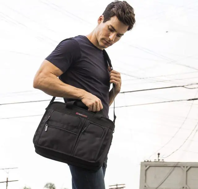 Alt view image 2 of 5 - Alpine Swiss Conrad Messenger Bag 15.6 Inch Laptop Briefcase with Tablet Sleeve Black