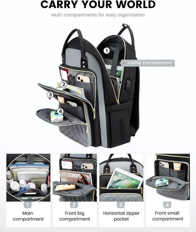 Alt view image 3 of 5 - LOVEVOOK Laptop Backpack, High-Strength Tear-Resistant and Waterproof Oxford Cloth, 1.9 lbs, 30L Capacity, 17-Inch Laptop Compatible, Ergonomic Shoulder Straps, 18 Pockets