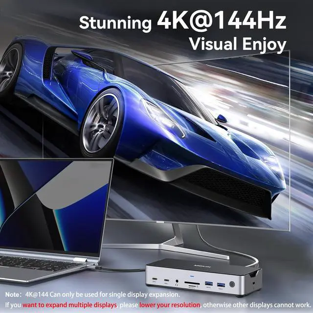 Alt view image 3 of 5 - USB C Docking Station 3 Monitors Laptop USB C Dock Dual Monitor with 2 HDMI DisplayPort 4K144Hz,USB A 2.0/3.0,USBC 3.1 10Gbps&30W Output,Ethernet,MicroSD&SD,Audio&Mic,150W DC Power for Dell/Lenovo/HP