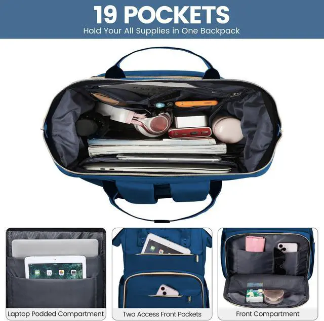 Alt view image 3 of 5 - LOVEVOOK Laptop Backpack for Women,17 Inch Professional Womens Travel Backpack Purse Computer Laptop Bag Nurse Teacher Backpack,Waterproof College Work Bags Carry on Back Pack with USB Port,Royal Blue