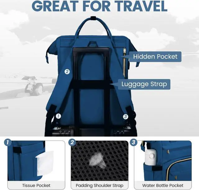 Alt view image 5 of 5 - LOVEVOOK Laptop Backpack for Women,17 Inch Professional Womens Travel Backpack Purse Computer Laptop Bag Nurse Teacher Backpack,Waterproof College Work Bags Carry on Back Pack with USB Port,Royal Blue