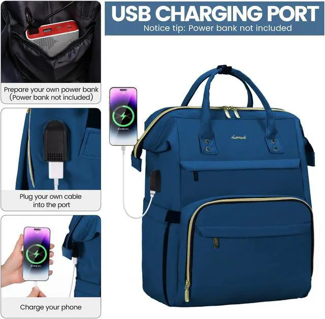 Alt view image 4 of 5 - LOVEVOOK Laptop Backpack for Women,17 Inch Professional Womens Travel Backpack Purse Computer Laptop Bag Nurse Teacher Backpack,Waterproof College Work Bags Carry on Back Pack with USB Port,Royal Blue