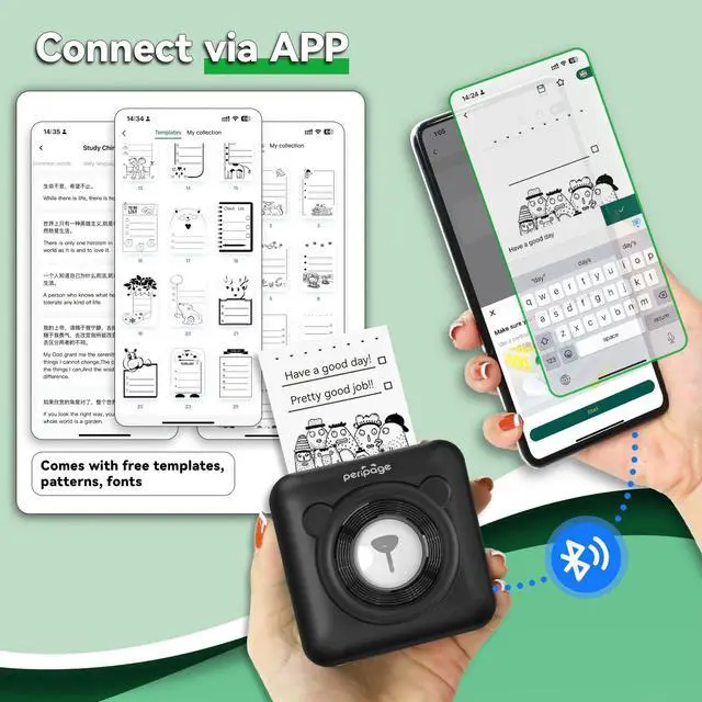 Alt view image 5 of 5 - Mini Pocket Bluetooth Printer, Portable Thermal Sticker Maker, Bluetooth Connected Phone, Compatible with iOS&Android, for Journal/DIY Scrapbook/Travel/Notes/Lists/Label/Memo,Photos 304DPI (Black)
