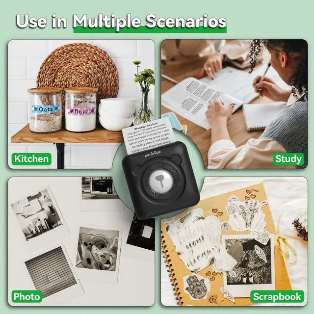Alt view image 2 of 5 - Mini Pocket Bluetooth Printer, Portable Thermal Sticker Maker, Bluetooth Connected Phone, Compatible with iOS&Android, for Journal/DIY Scrapbook/Travel/Notes/Lists/Label/Memo,Photos 304DPI (Black)