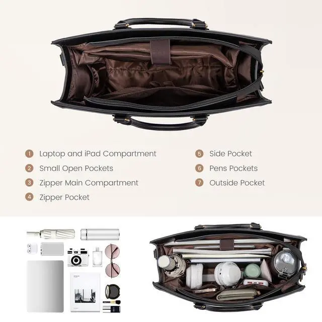 Alt view image 2 of 5 - LOVEVOOK Laptop Tote Bag for Women, 15.6 Inch Work Bags, Vintage Leather Tote Bag, Waterproof Computer Bags with Clutch Purse, Large Capacity Messenger Bag for Teacher College Business Office