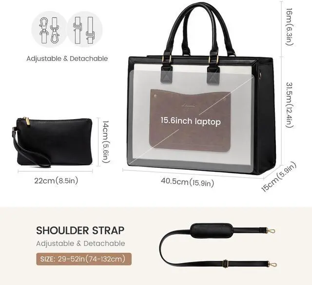 Alt view image 5 of 5 - LOVEVOOK Laptop Tote Bag for Women, 15.6 Inch Work Bags, Vintage Leather Tote Bag, Waterproof Computer Bags with Clutch Purse, Large Capacity Messenger Bag for Teacher College Business Office