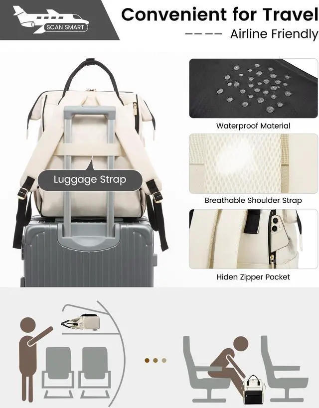 Alt view image 4 of 5 - LOVEVOOK Laptop Backpack for Women, 17 Inch Work Teacher Nurse Bag, Large Capacity Business Computer Backpack Purse with USB Port, Stylish Casual Daypack for Travel,Beige&Black