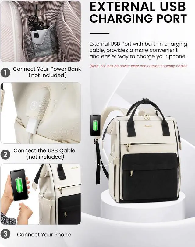 Alt view image 5 of 5 - LOVEVOOK Laptop Backpack for Women, 17 Inch Work Teacher Nurse Bag, Large Capacity Business Computer Backpack Purse with USB Port, Stylish Casual Daypack for Travel,Beige&Black