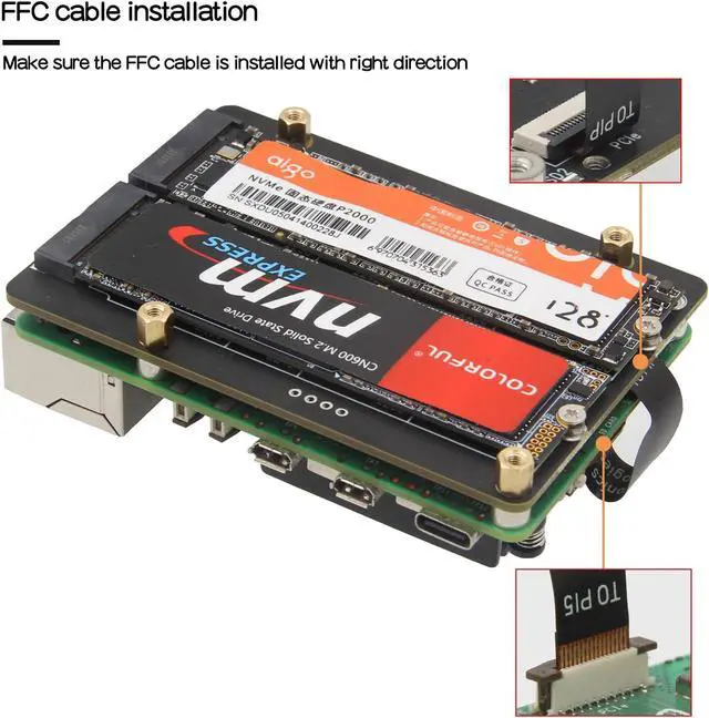 Alt view image 5 of 5 - Geekworm X1005 PCIe to Bottom Dual M.2 HAT NVMe SSD PCIe Peripheral Board for Raspberry Pi 5 Support M.2 2230/2242/2260/2280 SSD