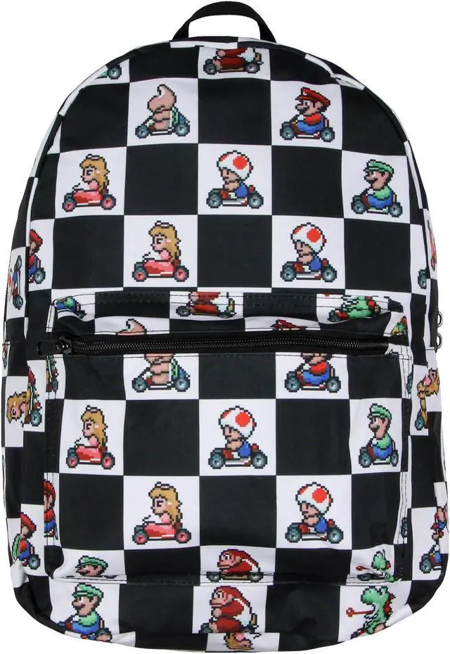 Main image of Bioworld Super Nintendo Mario Kart 8-Bit Character Checkered Travel Laptop Backpack