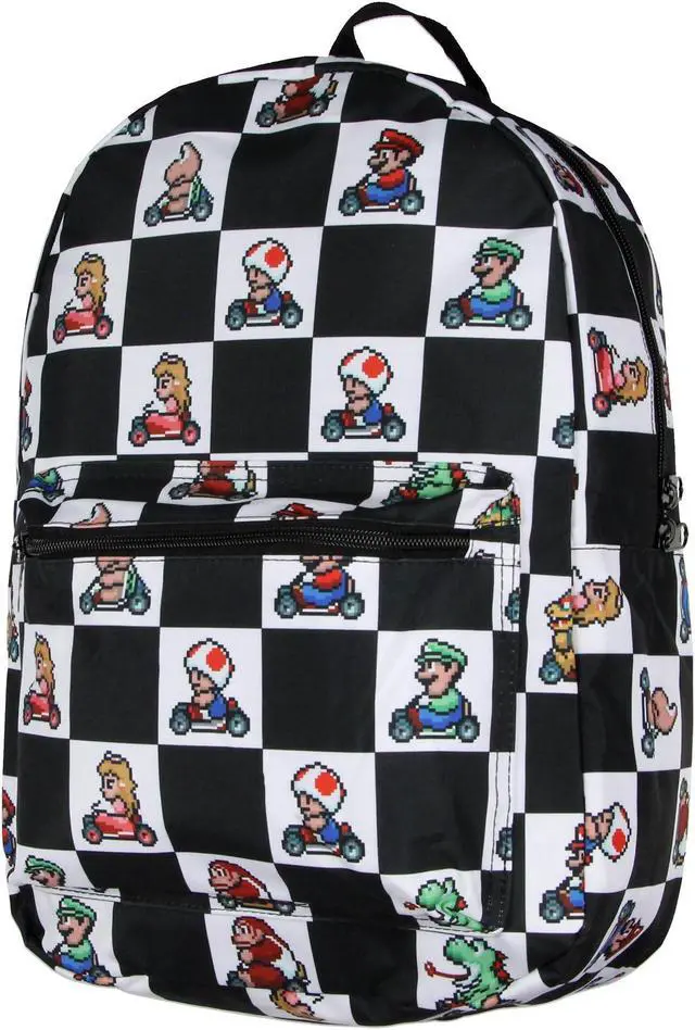 Alt view image 2 of 4 - Bioworld Super Nintendo Mario Kart 8-Bit Character Checkered Travel Laptop Backpack