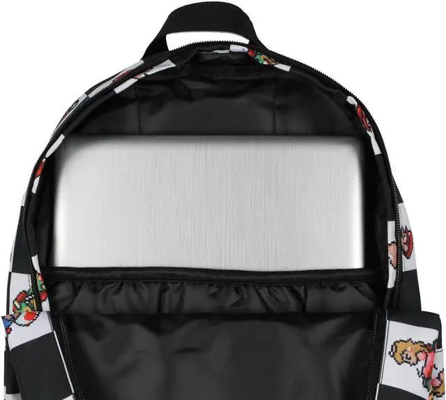 Alt view image 3 of 4 - Bioworld Super Nintendo Mario Kart 8-Bit Character Checkered Travel Laptop Backpack