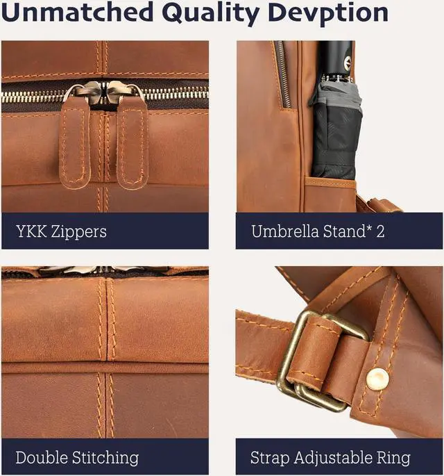 Alt view image 4 of 5 - Miracttld Leather Backpack for Men 15.6" Laptop Backpack 100% Madagascar top-Grain Leather Backpack Light Brown Medium Size