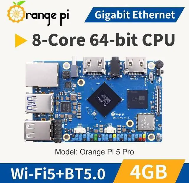 Alt view image 2 of 5 - Orange Pi 5 Pro 4GB LPDDR5 Rockchip RK3588S 8-Core 64-Bit Single Board Computer with eMMC Socket, Development Board Run Orange Pi/Ubuntu/Debian/Android 12 OS (5 Pro 4GB+5V5A Type C Power Supply)
