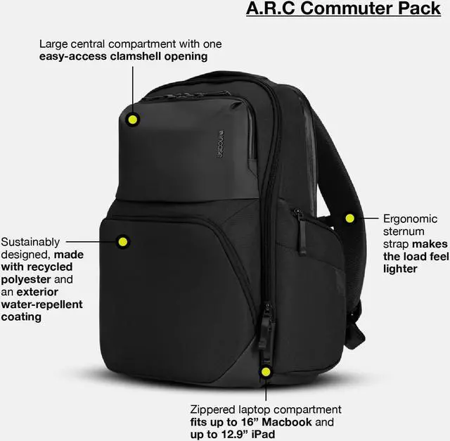 Alt view image 3 of 5 - Incase A.R.C. Commuter Backpack with ReSpun Recycled Polyester  26L Main Compartment, Six Zippered Pockets, Organizational Pocket, Faux Fur 16 inch Laptop Compartment, RFID Blocking - Navy