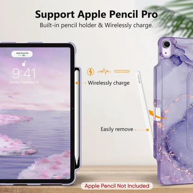 Alt view image 5 of 5 - Fintie Bundle: Fintie Rotating Case for iPad Air 13-inch (M2) 2024-360 Degree Swiveling Stand Protective Back Cover + [2-Pack] Tempered Glass Screen Protector
