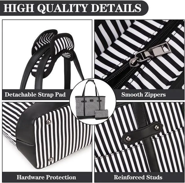 Alt view image 5 of 5 - RAVUO Laptop Tote Bag for Women, Water Resistant 15.6 Inch Computer Handbag Purse Teacher Bag With Portable Small Pouch (Black Stripe)