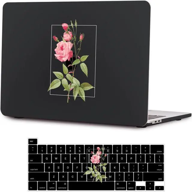 Main image of SaharaCase - Apple MacBook Pro 13" Laptops Hybrid-Flex Arts Case with Silicone KeyPad Cover - Sleek Hard Shell, Snap-On, Anti-Slip Grip (Black Rose)