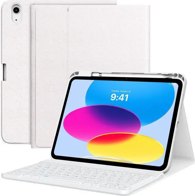 Main image of MoKo Keyboard Case for iPad 10th Generation Case with Keyboard, iPad 10th Generation Keyboard with Pencil Holder, Multi-Angle Detachable Bluetooth Keyboard for iPad 10th Generation, White