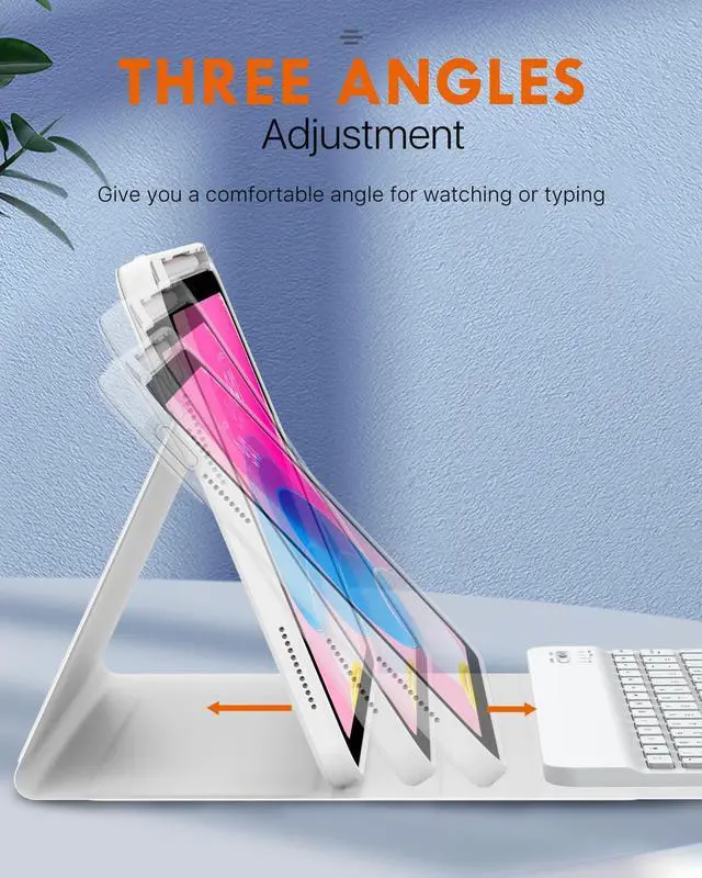 Alt view image 5 of 5 - MoKo Keyboard Case for iPad 10th Generation Case with Keyboard, iPad 10th Generation Keyboard with Pencil Holder, Multi-Angle Detachable Bluetooth Keyboard for iPad 10th Generation, White